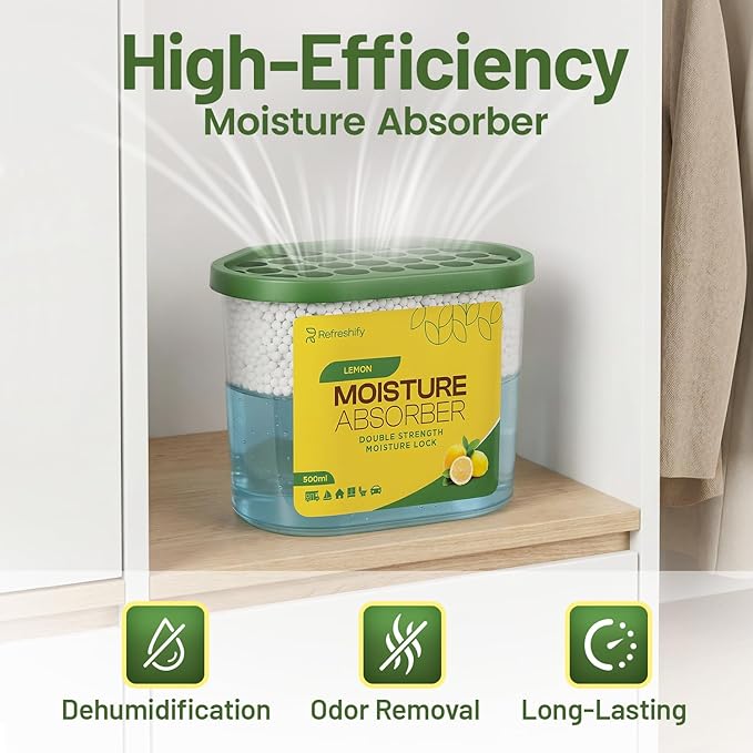 Premium Moisture Absorbers and Dehumidifier Tubs – High-Efficiency Closet Dehumidifier and Dehumidifier for Car, Odor Control Lemon Scent, 12 Pack, 7.5 Oz - Image 4
