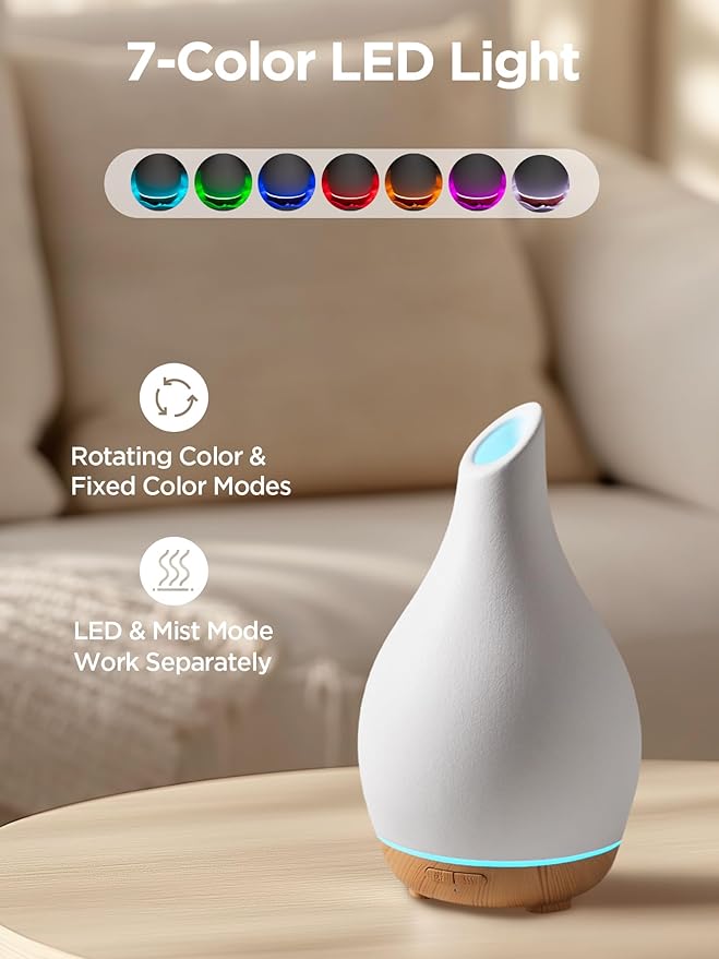 InnoGear Essential Oil Diffuser, 150ml Ceramic Diffuser Handcrafted Stone Aromatherapy Diffusers Ultrasonic Cool Mist Humidifier Vaporizer 2 Mist Modes Waterless for Home, White Vase-Shaped Ceramic - Image 5