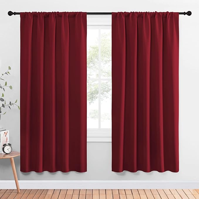 NICETOWN Christmas Burgundy Blackout Curtains and Drapes - Thermal Insulated Solid Rod Pocket Blackout Draperies/Panels for Guest Room (1 Pair, 52 by 72-Inch) by NICETOWN