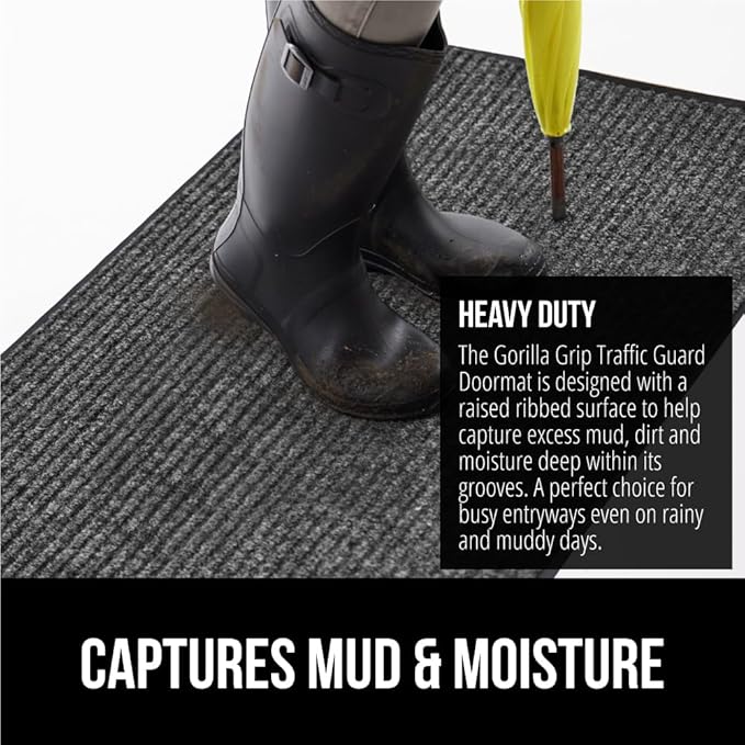 GORILLA GRIP Waterproof Traffic Guard Door Mat, 60x36, Heavy Duty Entryway Mats, Strong Backing Commercial Utility Rugs for Office Hallway, Garage Floor and Home, Low Profile Carpet, Light Grey - Image 4