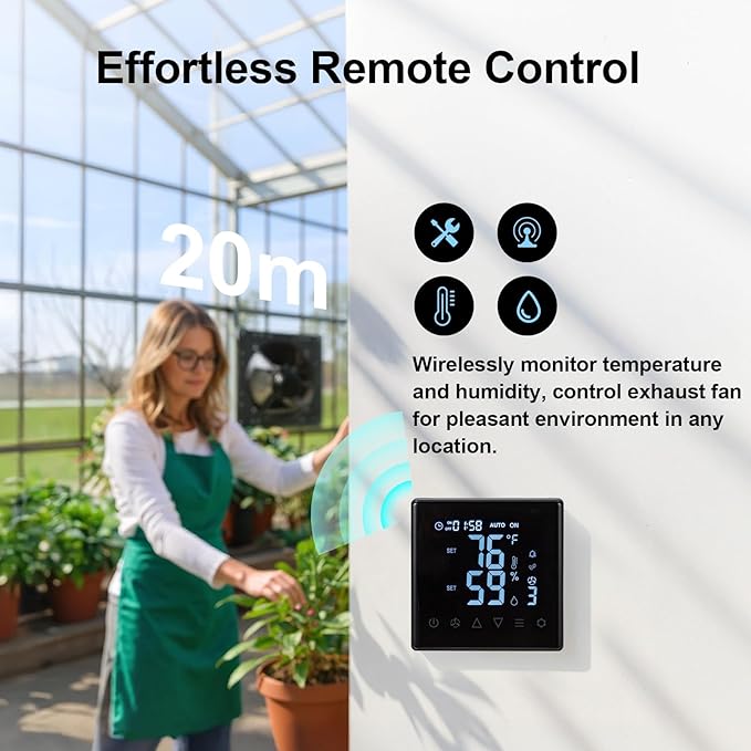 GROWNEER 14 Inch Shutter Exhaust Fan with Temperature Humidity Controller, 1700 CFM Remote Control Attic Fan, 10-Speed Adjustable Wall Mount Vent Fan for Green House, Garage, Shed, Attic - Image 3