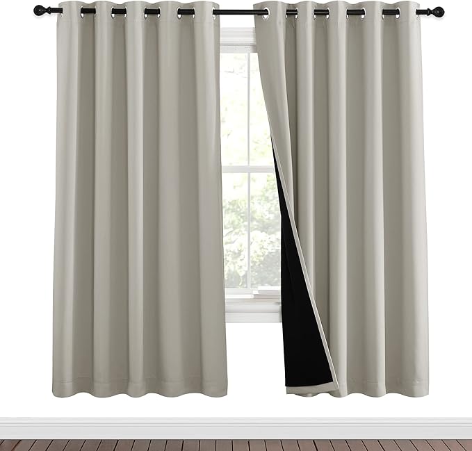 NICETOWN 100% Blackout Window Curtain Panels, Full Light Blocking Drapes with Black Liner for Nursery, 72-inch Drop Thermal Insulated Draperies (Natural, 2 Pieces, 62-inch Wide Per Panel) - Image 2