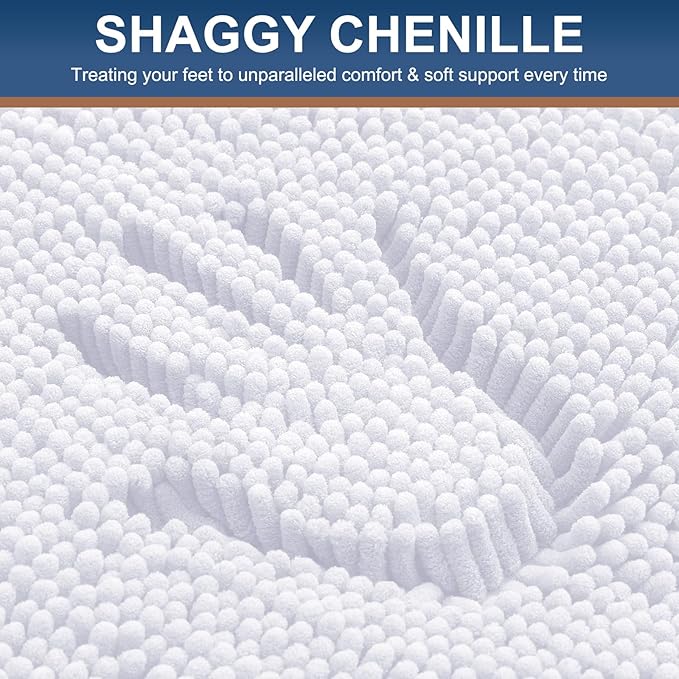 Smiry Luxury Chenille Bathroom Rugs 34x21, Extra Soft and Absorbent Shaggy Bath Mat, Machine Washable, Non-Slip Plush Carpet Runner for Tub, Shower, and Floor, Home Decor Accessories, White - Image 3