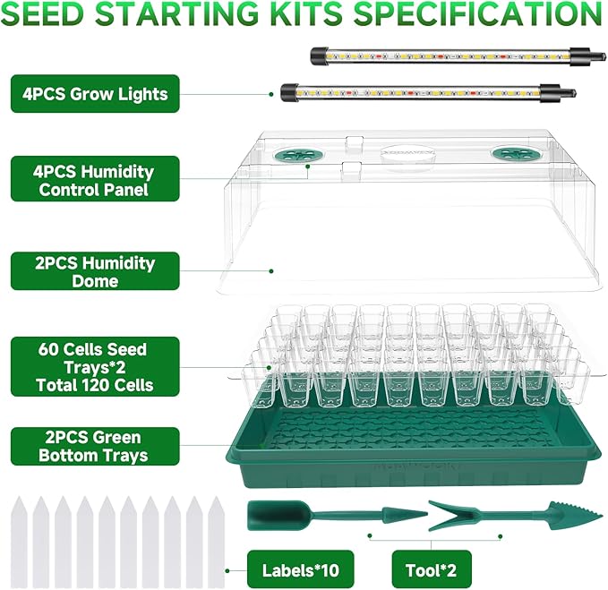 Seed Starter Trays with Grow Lights, Color Change Grow Lights for Seed Starting Kit, 3 Timming Set, Indoor Plant Growing Kit for Gardeners, Germination Trays Kits, Gardening Gifts - Image 4