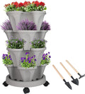 GameXcel Vertical Planter 4 Tier Stackable Planters Garden Planters Strawberry Herb Flower and Vegetable Planter Indoor Outdoor Gardening Pots with Removable Wheels and Tools by GameXcel