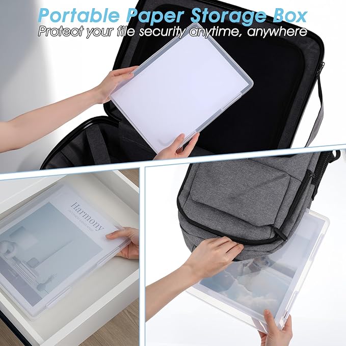 6 Pack A4 File Portable Project Case, Plastic Storage Box for Letter A4 Paper, Clear Paper Organizer Storage Box, Scrapbook Papers Storages Boxes, Portable Document Holder with Buckle - Image 5
