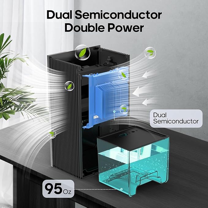 Dehumidifier, Dehumidifiers for Home(1000sq.ft), 98 OZ Water Tank, Dehumidifier Washable Air Filter, Dehumidifiers for Basement Bedroom Bathroom, Auto Shut Off, Timer Setting - Image 3