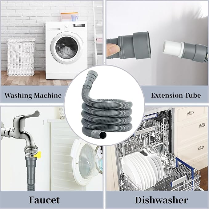 Universal Washing Machine Drain Hose Kit, 10FT Extra Long with U-Bend Bracket & 4 Clamps, for Washer Dishwasher Dehumidifier Sink RV - Image 6