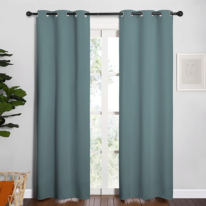 NICETOWN Modern Blackout Curtains Noise Reducing, Thermal Insulated and Privacy Room Darkening Drape Panels for Boy's Guest Room Door Window (Greyish Blue, 2 Panels, W34 x L84 -Inch) by NICETOWN