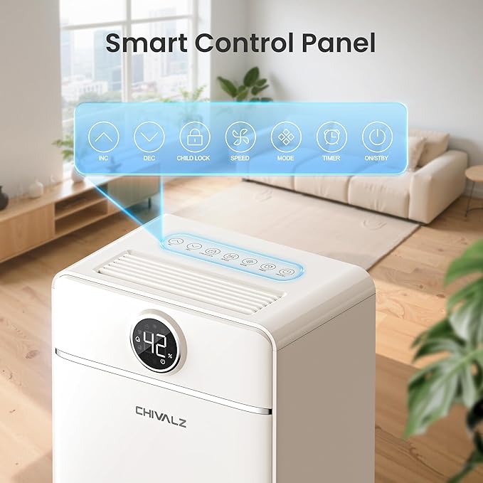CHIVALZ 1500 Sq.Ft Dehumidifier for Basement with Drain Hose Max 25 Pints, Dehumidifiers for Home, Bedroom, Bathroom, Quiet, Intelligent Humidity Control, 3 Modes, 24H Timer, Lvory 1Pack - Image 2