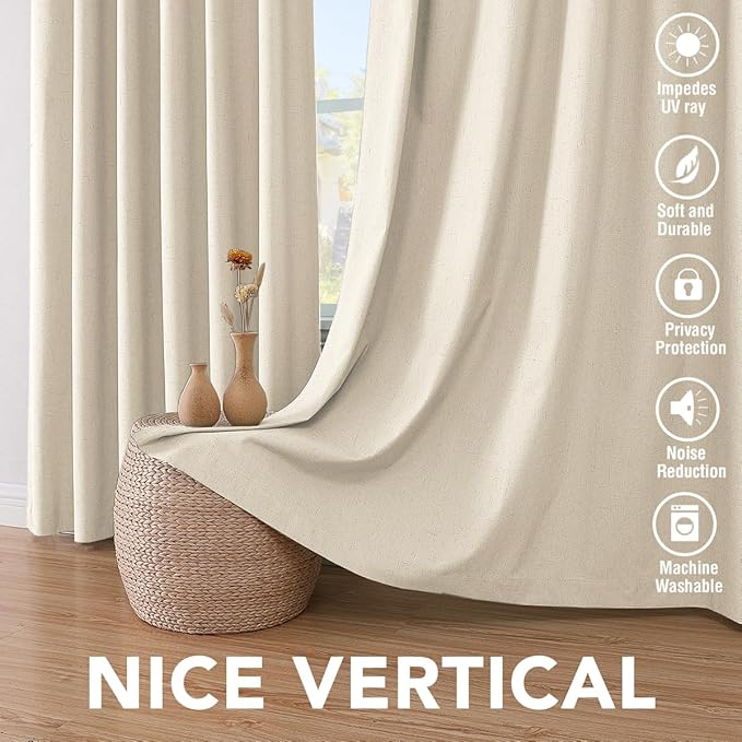 H.VERSAILTEX 100% Blackout Curtains for Bedroom Thermal Insulated Linen Textured Curtains Heat and Full Light Blocking Drapes Living Room Curtains 2 Panel Sets, 42x54 Inch, Bleached Sand - Image 7