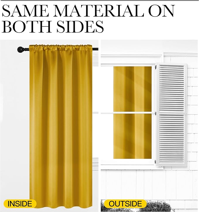 NICETOWN Gold Blackout Cafe Faux Silk Curtains for Small Windows, 42" Wide by 63" Long, 2 Panels, Rod Pocket Privacy Blackout Satin Drapes for Home Decoration - Image 6