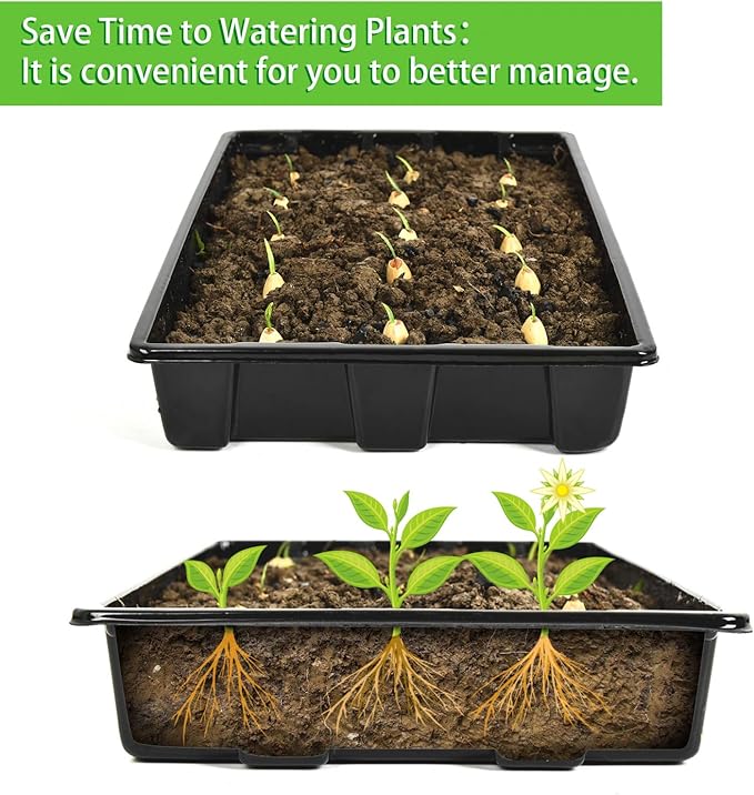 YoleShy 10 Pack Seed Starter Tray Reusable Plastic Plant Seedling Starter Trays Thickened Sturdy Durable for Germination Growing Microgreens Planting Propagation, Without Drain Holes, 14.5"x9" - Image 3
