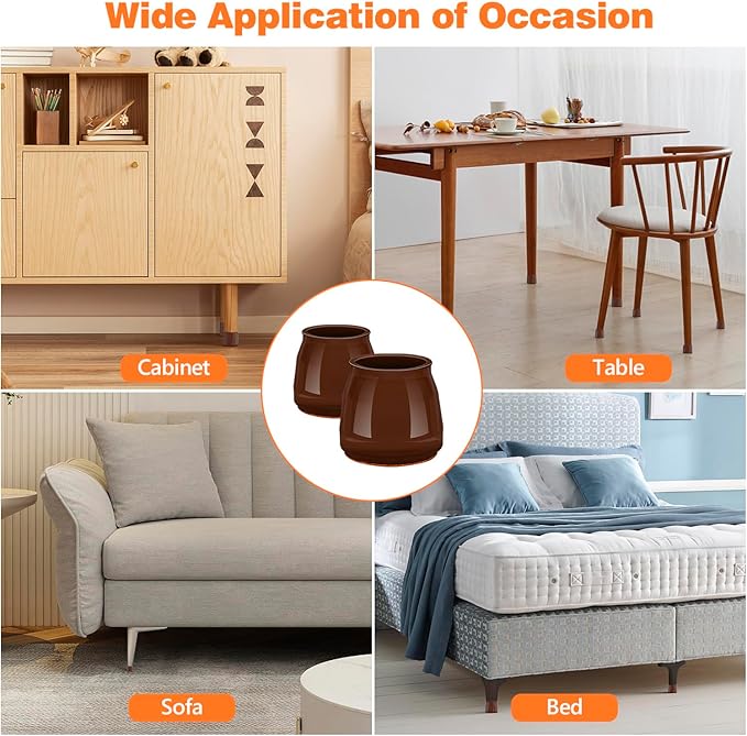 36pcs Round Chair Leg Floor Protectors, Felt Pads Chair Leg Protectors for Hardwood Floors, Silicone Furniture Feet Cups Covers Felt Pads, Prevents Scratches & Reduce Noise, Brown, Small - Image 7