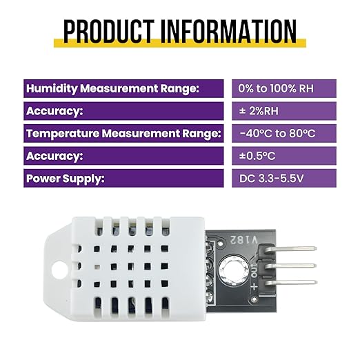 6Pcs DHT22/AM2302 Digital Temperature Humidity Sensor Module with Cable, Temp Range -40~80℃ (±0.5℃), Humidity 0~100% RH (±2%) for A-rduino Electronic Practice DIY, Replace SHT11 SHT15 - Image 5