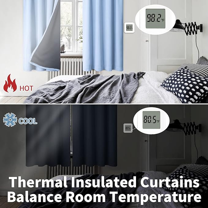 BGment Thermal Insulated 100% Blackout Curtains for Bedroom with Black Liner, Double Layer Full Room Darkening Noise Reducing Rod Pocket Curtain (42 x 84 Inch, Spa Blue, 2 Panels) - Image 4