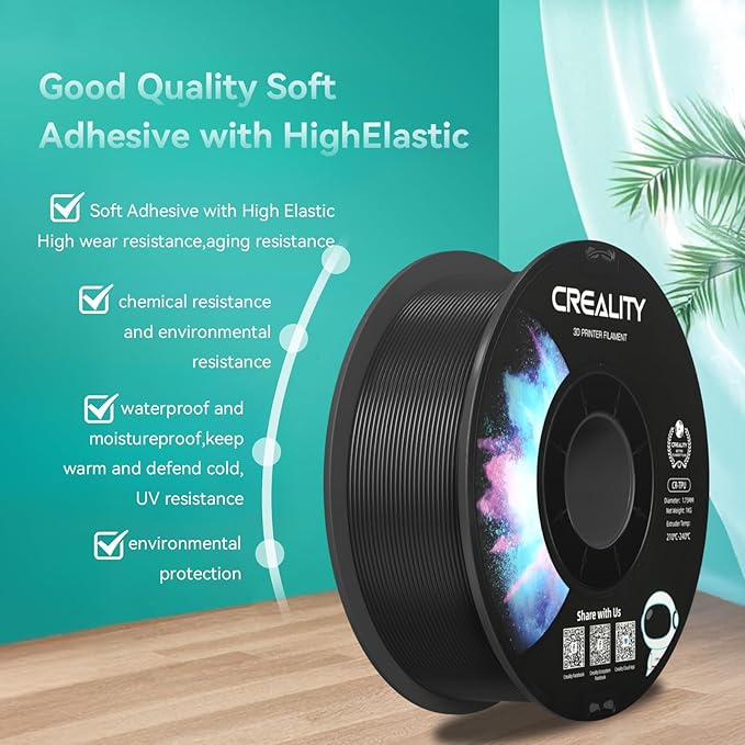 2025 Official Creality TPU Filament 1.75mm Black, Flexible 95A TPU 3D Printer Filament, High Hardness& Resilience, Soft Adhesive, Elastic, 1kg Spool (2.2lbs), Accuracy +/- 0.02 mm for Most 3D Printer - Image 2