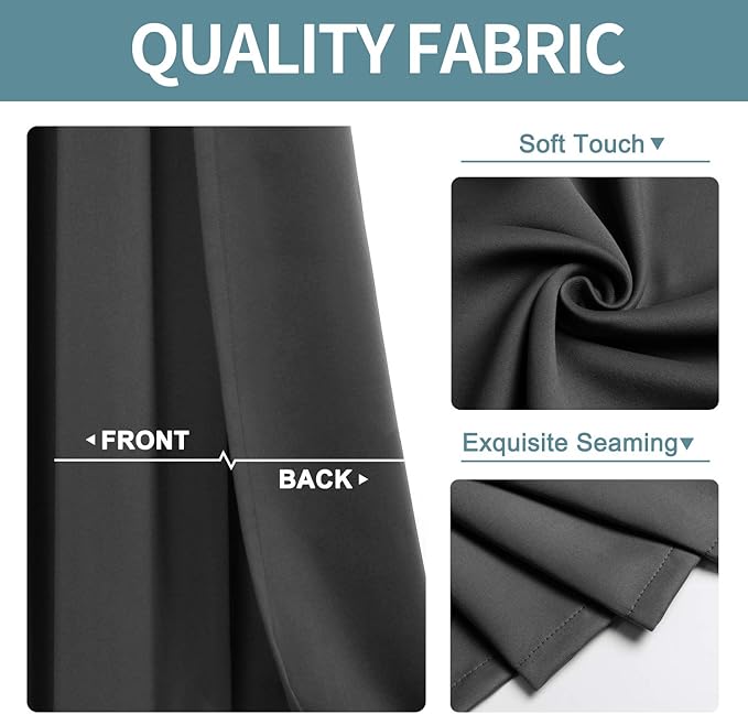 ChrisDowa Grommet Room Darkening Curtains for Bedroom and Living Room - 2 Panels Set Thermal Insulated Blackout Curtains (Dark Grey, 52W x 54L) - Image 3