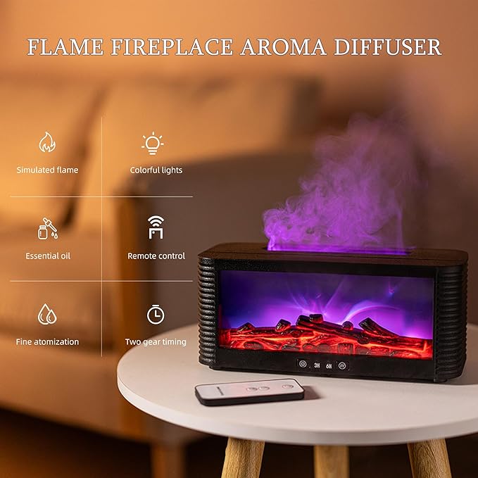 2026 Upgraded 9 Color Flame Fireplace Aroma Essential Oil Diffuser,250ml USB Desktop Noiseless Cool Mist Humidifier with Timer Auto-Off Protection for Home,Office, Gift (Black) - Image 2