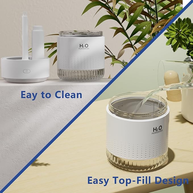 SZO Portable Mini Humidifier, 500ML USB Personal Cool Mist Humidifiers for Bedroom Office Travel Desk, Whisper Quiet 20dB with 2 Mist Modes & Auto Shut-Off, Small Desktop Humidifier（WSQ02 white） - Image 5