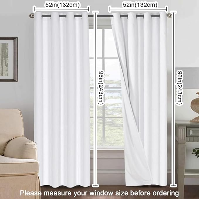 H.VERSAILTEX Pure White Curtains 96 inches Long, 100% Blackout Curtains for Bedroom Thermal Insulated Linen Textured Curtains Living Room Grapes 2 Panel Sets, 52W x 96L - Inch - Image 7
