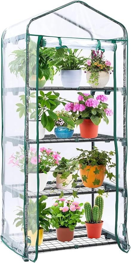 Mini Greenhouse for Outdoors Indoor: Ohuhu Small Green House with 4 Tier Shelves, Portable Plastic Greenhouses with Heavy Duty Transparent PVC Cover for Winter Garden Patio Backyard Porch Balcony by Ohuhu