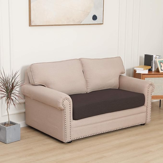 Easy-Going Stretch Loveseat Cushion Cover Sofa Cushion Furniture Protector Sofa Seat Sofa Slipcover Sofa Cover Soft Flexibility with Elastic Bottom(Loveseat Cushion, Chocolate) - Image 2