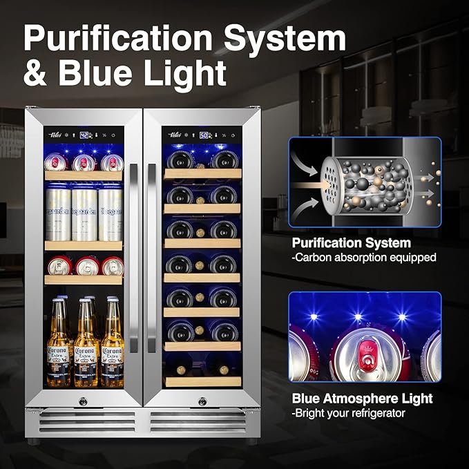 Wine and Beverage Refrigerator Upgraded, 24 Inch Beverage Refrigerator Cooler Dual Zone with Glass Door, Under Counter or Freestanding Beverage Fridge with Large Capacity, Advanced Cooling System - Image 6