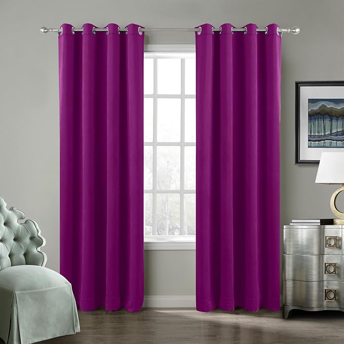 ChadMade Extra Long Blackout Lined Premium Velvet Curtain Purple 72Wx120L Inch (1 Panel), Eyelet Grommet for Livingroom Bedroom Theater Studio, Leon Collection by ChadMade