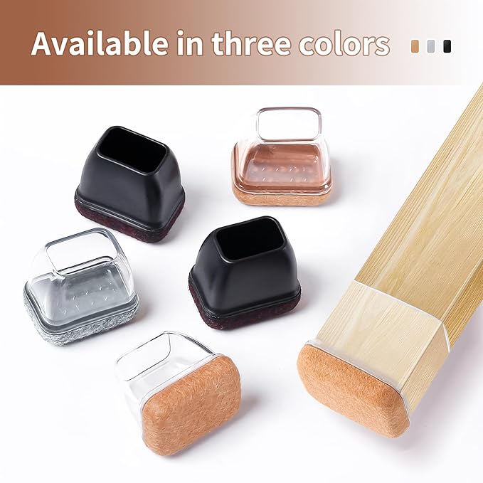 Ezprotekt 24 Pcs Rectangle Felt Chair Leg Floor Protectors for Hardwood Floors, Rectangle Silicone Furniture Pads Caps Covers for Chair Desk Table (Fit W :0.6-0.8", L: 0.9-1.3", Black) - Image 7