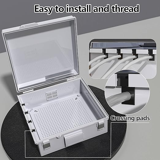 Electrical Junction Box, Ventilated Design, Cable Grommets, Indoor/Outdoor Use with Mounting Panel & Hinged Cover. Waterproof IP 65. (Grey Cover, 13"x13"x5.1") - Image 4