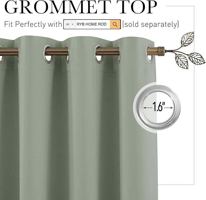 RYB HOME Privacy Room Divider Curtains for Office Bedroom Separation Sound proof Blanket for Doorway Patio Sliding Glass Door Large Window Curtains Thermal Insulating Blackout, W 100 x L 84, Sea Green - Image 2