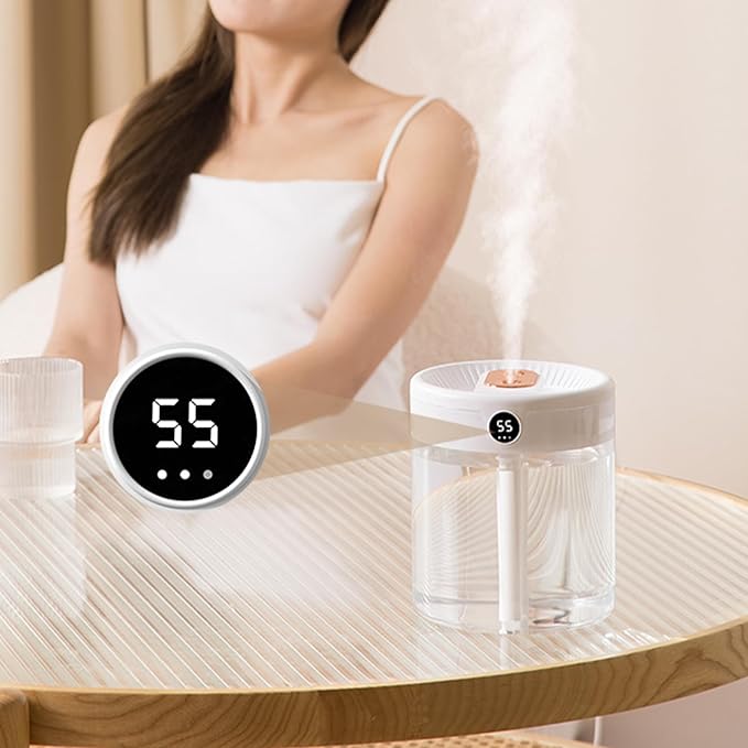 2L Humidifier, Double Nozzle Humidifier, Top Fill Cool Mist Humidifier, USB Humidifier with LCD Humidity Display, Large Capacity Fragrance Oil Diffuser for Home Bedroom[White] - Image 2