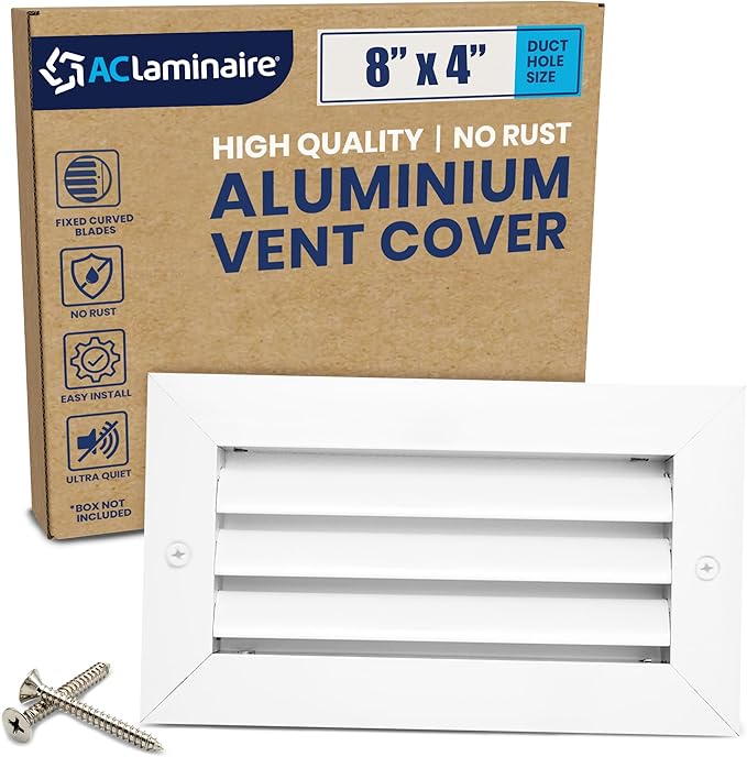 8x4 Inch (Duct Opening) Air Return Vent Cover Decorative – Premium Aluminum AC Vent Cover for Ceiling & Wall, Rustproof Grille, Ideal for Home HVAC Grille, Durable & Easy to Install by ACLAMINAIRE by LAMINAIRE