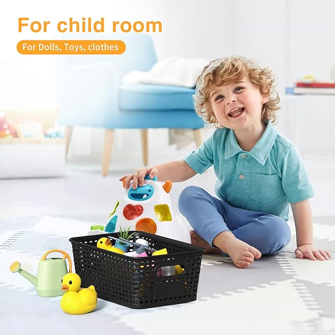 Black Plastic Storage Baskets - Pack of 8 with Labels Stackable Durable Storage Bins, Storage Containers for Organizing Desktops, Closets, Playrooms, Classrooms, Offices - Image 3