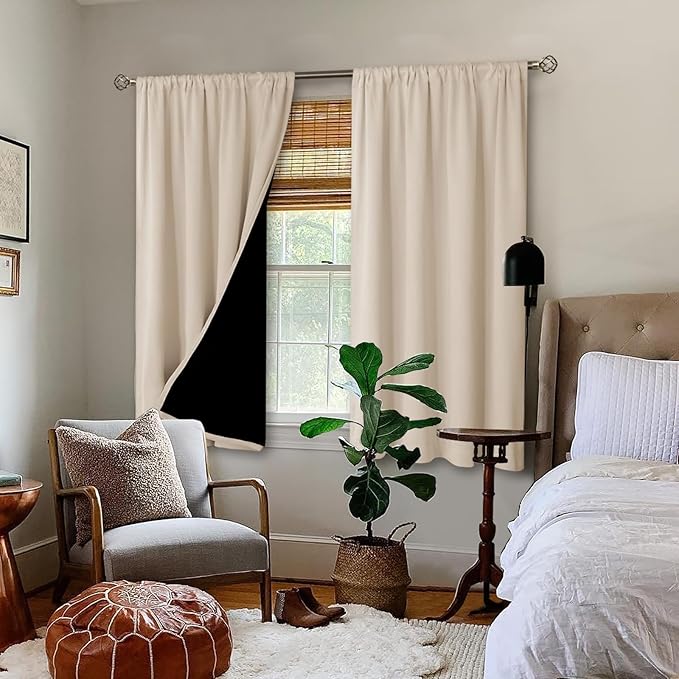 BGment Short Blackout Curtains for Bedroom, Thermal Insulated Full Room Darkening Soundproof Rod Pocket Bedroom Small Window Curtains 45 Inch Length, 2 Panels，Each Panel 42 Inch, Champagne - Image 2
