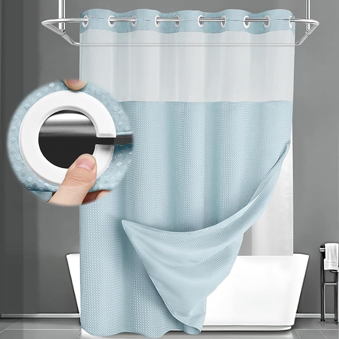 Aqua No Hook Shower Curtain and Liner Set,Hotel Waffle Shower Curtain with Liner 75" L x 72" W by Unknown