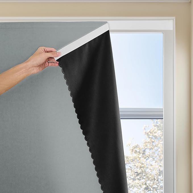 Adhesive Curtain 100% Blackout No-Drill Easy Install for Bedroom Blinds Light Blocking (Silver Gray-35 W x 84" L-1P) by JILRON