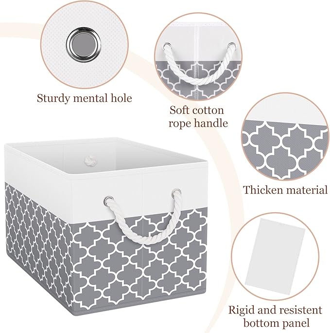 Storage Bin,Collapsible Storage Basket For Organizing,Large Storage Boxes With Rope Handles,Storage Containers,Clover Grey,6 Pack - Image 3