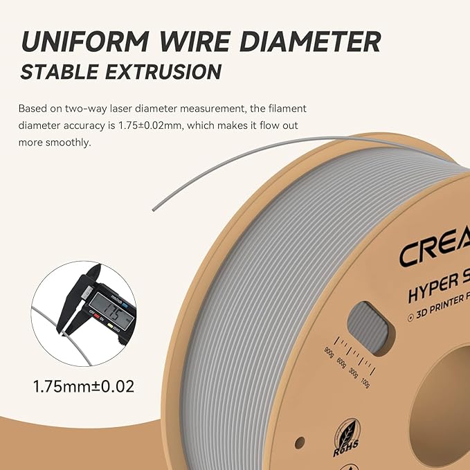Official CREALITY Hyper PLA Filament 1.75mm, High Speed PLA 30-600mm/s 3D Printer Filament, Dimensional Accuracy +/-0.02mm, Fit Most FDM 3D Printers, 1KG(2.2lbs) Spool Gray - Image 4