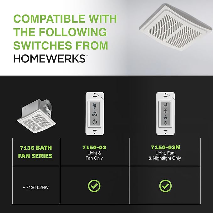 Homewerks 7136-02HW Bathroom Vent Fan with Automatic Humidity Sensor and Powerful Exhaust Ventilation Fan for Large Room 140 CFM Whisper Quiet 1.0 Sone Energy Star - Image 9