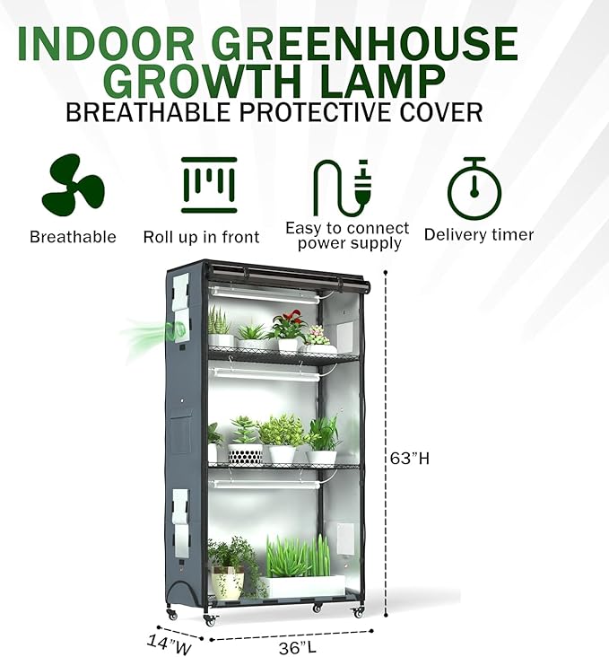 Indoor Orchid Greenhouse with Grow Lights, 4-Tier Plant Stand with 3 Full Spectrum T8 Grow Lights, Timer, Thermometer, Ventilation & Wheels, Smoked PVC Cover for Orchid Care and Indoor Gardening - Image 2