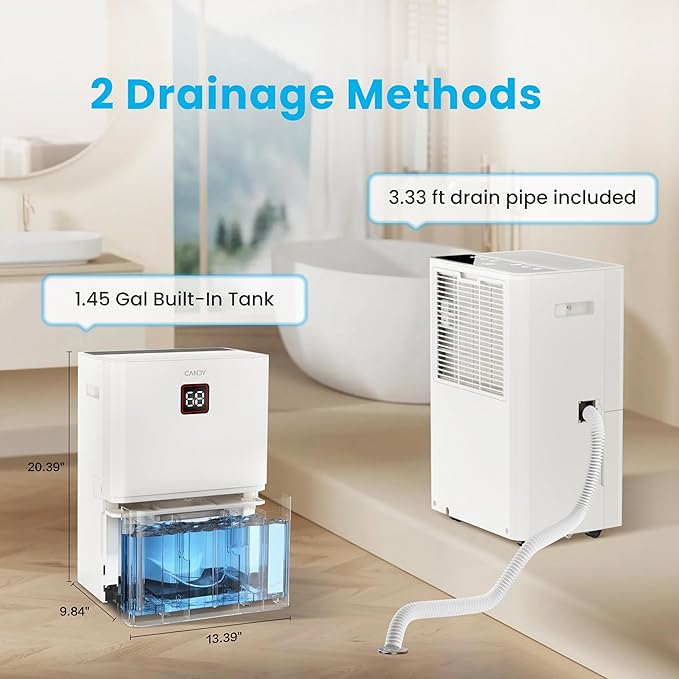 Candy 98 Pints Dehumidifier for Spaces up to 5000 Sq. Ft, Dehumidifier for Home, Basements and Large Rooms with Drain Hose and 1.45 Gallons Water Tank - Image 3