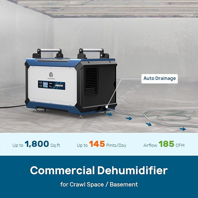 ARGENDON 145 Pint Crawl Space/Basement Dehumidifier with Drain Hose, Commercial Dehumidifiers for Large Space, Industrial, Water Damage, Auto Defrosting, 5 Years Limited Warranty - Image 3