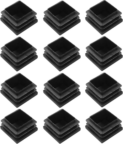 12 Pack 1-1/4" Square Plastic Plugs, Black Tubing End Caps Plugs Insert for Square Tube and Furniture Legs by Bonsicoky