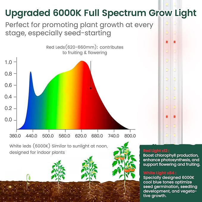 SOLIGT Plant Shelf with Grow Lights, 5 Tier Grow Light Stand Rack with 8 Pack 2FT 6000K T8 Full Spectrum Led Grow Lights for Indoor Plants, Seed Starting, Seedling Growing, Timer Included - Image 4