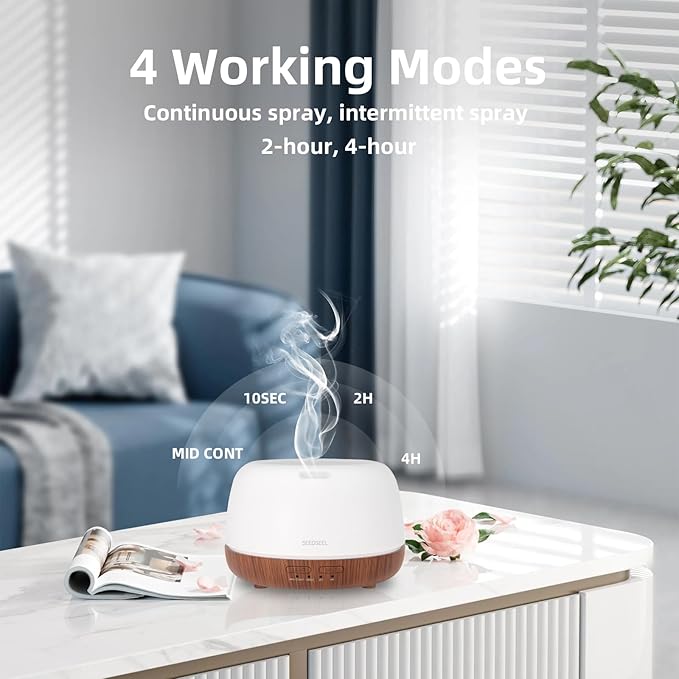 300ML Essential Oil Diffuser, Mini Aromatherapy Diffuser with Remote Control, 7 Color Changing LED Light, 4 Timer for Bedroom, Room, Office - Image 6