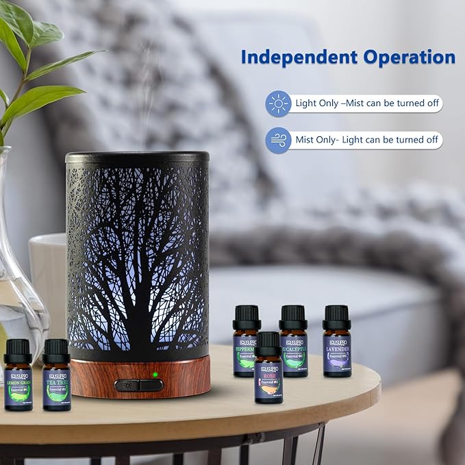 Oil Diffuser with Essential Oils Set – Aromatherapy Diffuser 150ml with 6 Essential Oils Set, Diffuser for Essential Oils, Auto Off Protection 7 Colors Night Light Gifts for Mom(Diffuser & Oils Set) - Image 4