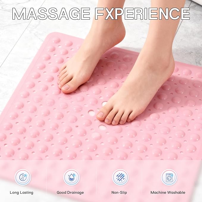 Anti-Slip Bathtub Shower mat, 20.8×20.8（Approximately 53×53cm） inch Soft Oversized Machine Washable Non-Slip Bathtub mat with Drainage Holes, Bathroom Floor Suction Cup.（1-Opaque Pink） - Image 2