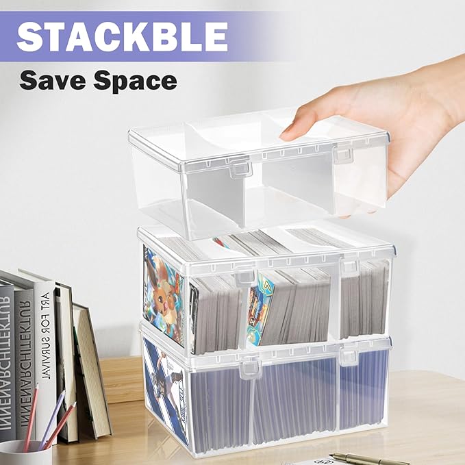 Trading Card Storage Box with 2 Dividers,Toploads Storage Box Plastic Baseball Card Storage Box for 500+ Sports Cards 100+ Top Loads for MTG Magic TCG Yugioh Playing Card Case Holder (2 Pack) - Image 6